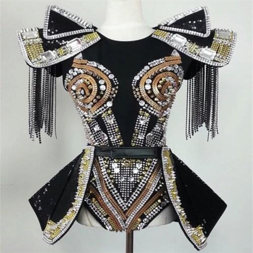 M68 Singer performance rivet dress Rhinestone bodysuit Jazz outfits bar dance stage wears costumes ballroom show skirt dj clothe