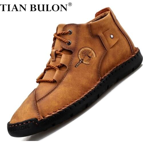 British Style Men Leather Boots Handmade Ankle Boots Winter Men Casual Shoes Comfortable Flats Sneakers Non-slip Man Moccasins