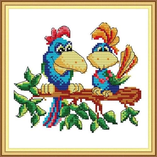Everlasting Love Two Parrots 4 Chinese Cross Stitch Kits Ecological Cotton Clear Stampted Printed 14 11CT Christmas Decoration