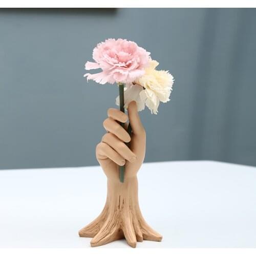 Nordic Handmade Resin Hand Shape Vase Living Room Dining Table Flower Arrangement Dried Flower Vases Home Decoration Accessories