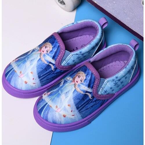 Disney new spring childrens canvas shoes cartoon pattern girls cute frozen elsa student shoes