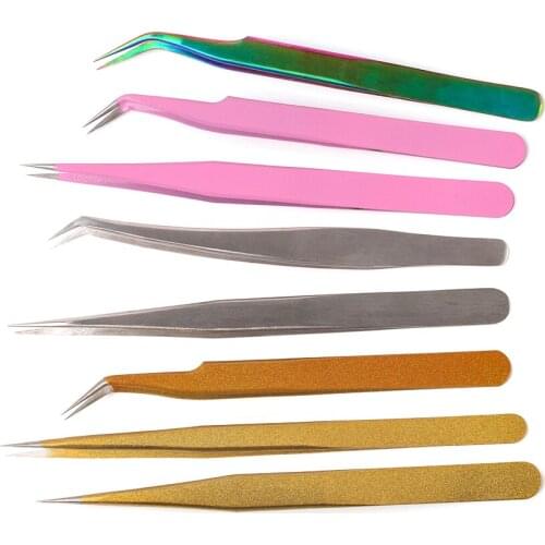 THINKSHOW Eyelash Extension Tweezers Pink/Silver/Color Straight Curved Tweezer for Individual Eye Lashes Eyebrown Makeup