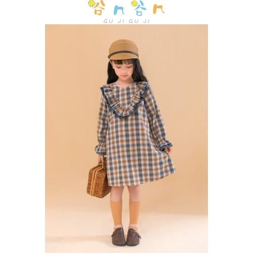 Green Long Birthday Party Girls Dress Long Sleeve Plaid Autumn Vintage Flower Girl Dress Princess Robe Enfant Kids Dress BW50DR