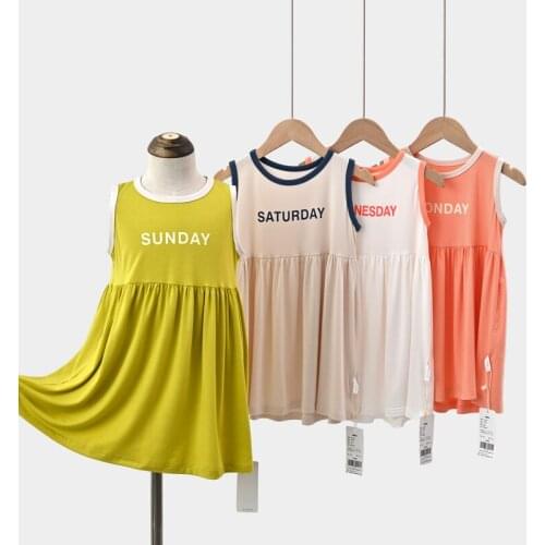 Girls Modal Dress 2021 Summer New Sleeveless Vest Vestido Casual Letter Children Dresses BB112