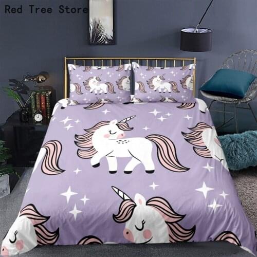 Unicorn Cartoon Lovely Bedding Set Single Double Bed Duvet Cover Pillowcase Sets Kids Baby Girl Pink Home Textile US/AU/EU Size