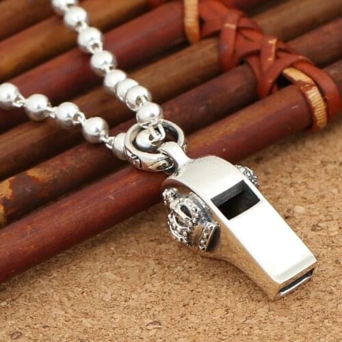 Manufacturers S925 Sterling Silver Jewelry Retro Thai Silver Korean Version Of The Simple Men And Women Pendants Crown Whistle