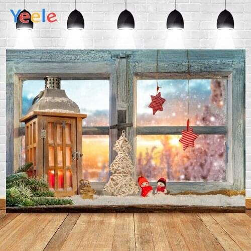 Yeele Merry Christmas Photography Backdrops Trees Gifts Two Snowmen Star Near Window Texture Background Decor For Photo Studio