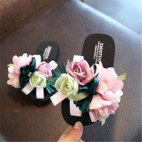 Girls Sandals Toddler Kid Slippers Rubber Child Home Shoes Flowers Princess Non-slip Slides for Girls Large Outdoor Shoes