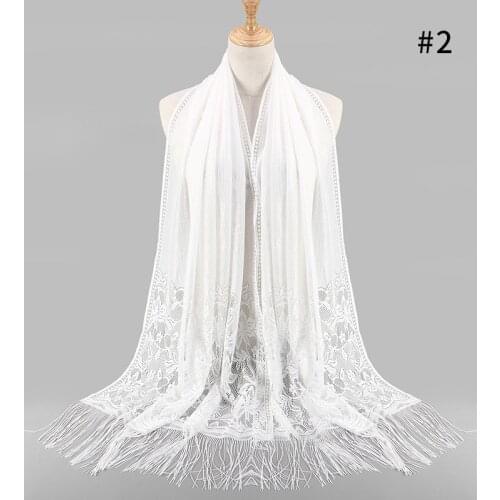 Solid White Bandana Hijab Foulard Tassel Designer Chiffon Scarf Women Multi-function Neck Wrap Large Scarves