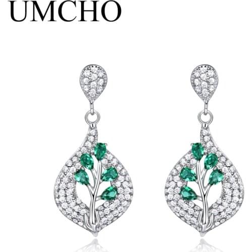 UMCHO Real 925 Sterling Silver Drop Earrings For Women Nano Gemstone Wedding Engagement Fine Jewelry Valentine Gift