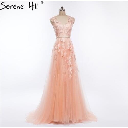Party Formal Evening Dress Sleeveless Appliques Tulle V-Neck Evening Dress Long 2020 Serene Hill HA2086