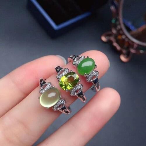 100% Natural Gemstone Ring for Daily Wear Real Peridot Ring Jade Ring Prehnite Ring Fashion Silver Gemstone Jewelry