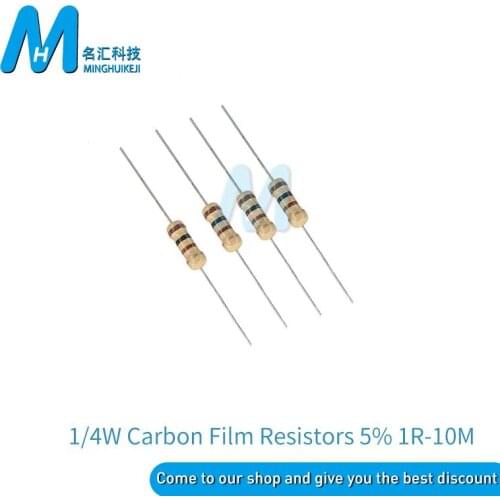 100PCS 1/4W Carbon Film Resistors 5% 1R-10M 10R 47R 100R 220R 470R 1K 10K 4K7 100K 560K 1M 3M3 ohm Color Ring Resistance