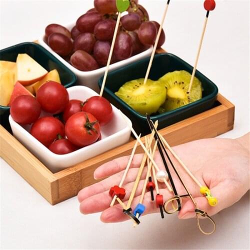 100pcs12cm Bamboo Food Picks Buffet Cupcake Fruit Fork Party Cake Dessert Salad Vegetable Sticks Cocktail Toothpick Skewer