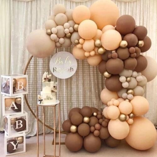 114pcs Brown Balloons Garland Arch Kit Double Apricot Balloons Baby Shower Happy Birthday Bride to Be Ballon Decorations
