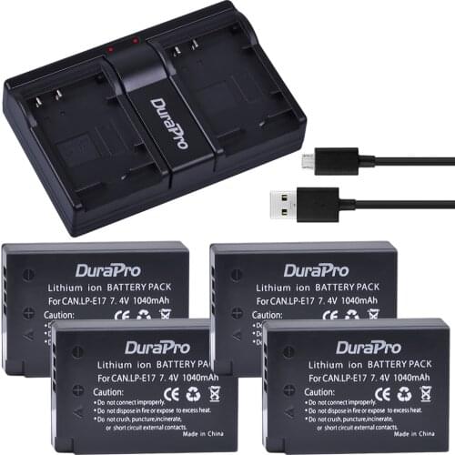 4Pcs 1040mAh LP-E17 LPE17 LP E17 Camera Battery + USB Dual Charger for Canon EOS Rebel T6i 750D T6s 760D M3 800D 8000D Kiss X8i
