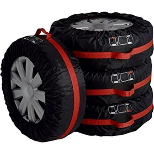 4pcs Car Auto Spare Tire Wheel Protection Covers Black and Red Storage Bags Carry Tote Cover Vehicle Wheel Protector