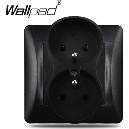 86*86mm Black PC Frame with 2 French Wall Socket AC Wallpad EU Standard 220v Electrical Power Outlet with Round Back