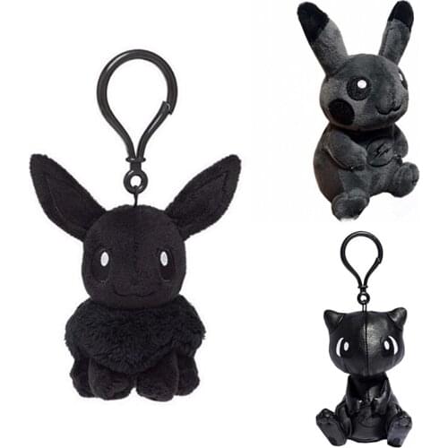 Black Pikachus bag Pendant plush toy Eevee Mew Stuffed doll Keychain Pokemoned anime Christmas gifts for kid