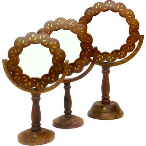 Decorative Mirror Wooden Stand, Set of 3 Floral Pattern - Large, Medium, Small Size - Handmade, gift, Quality Durable Material