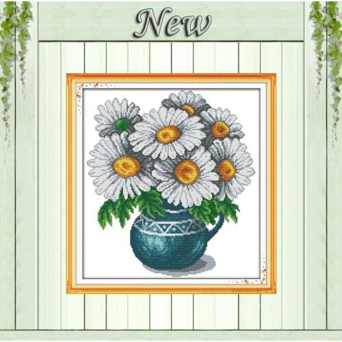 Wild chrysanthemum flower vase painting counted print on canvas chinese Cross stitch DMC 14CT 11CT Needlework Set Embroider kits