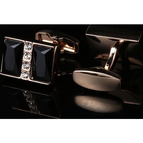 French Zircon Cufflinks Gold Black Crystal Mens Cuff Links Business Banquet Wedding Celebration Daily Appointment Jewelry Gifts