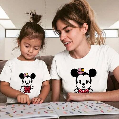 Dad&Mom Tshirt Daddy Son T Shirt Mommy Daddy And Baby Kids Baby Minnie Printed Cute Family Matching Clothes Outfit