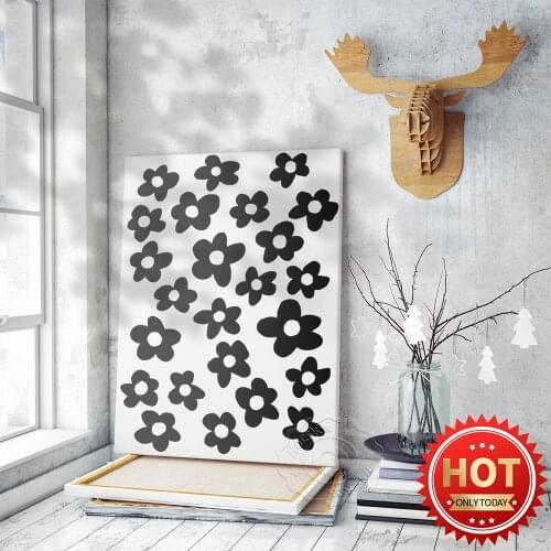 Black And White Flower Art Poster, Living Room Home Flower Art Decor Prints, Flower Pattern Decor Canvas Painting Wall Picture