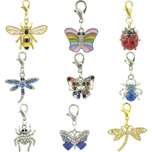 JINGLANG Fashion Dragonfly Charms Window Plated Rhinestone Lobster Clasp Charms Animals DIY Jewelry Accessories Free Shipping
