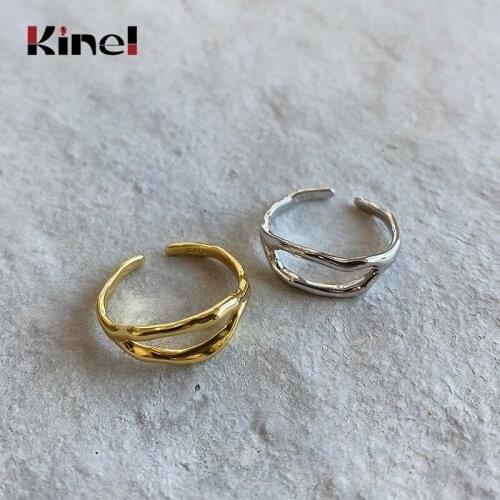 Kinel Individual Line Design 18K Gold Minimalist Irregular Double Layer Rings For Women Fashion Silver 925 Jewelry