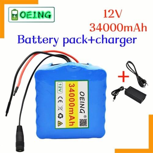 2021 12V 34Ah 3S12P 11.1V 12.6V Lithium Battery Pack for Inverter Xenon Lamp Solar Street Light Sightseeing Car Etc + charger