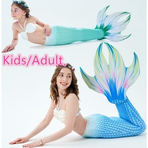 Adult Kids Swimsuit Mermaid Tail Costumes 3PCS Swimming Mermaid Tails With Monofin Fin Cosplay Costume Summer Beach Dress