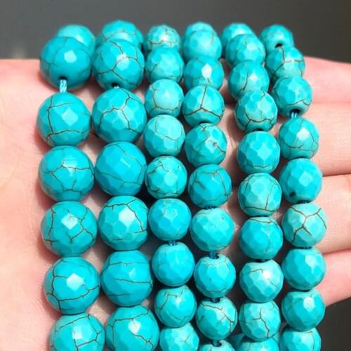 Natural Stone Faceted Green Howlite Turquoises Round Spacer Beads 15inch 4 6 8 10 12mm for Jewelry Making DIY Bracelets Necklace