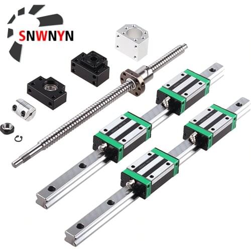 2PC HGR20 Linear Square Rail+4PC HGH20CA Slides Carriage+1PC SFU1605 Ball Screw+BK/BF12 End Support+Coupling+Nut Housing CNC Set