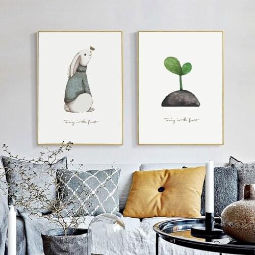 Elk Rabbit Animal Plants Feather Posters And Prints Canvas Painting Nordic Wall Pictures For Living Room, Home Decor, No frame