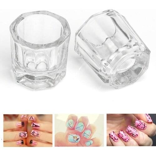 Small Octagonal Lidless Glass Crystal Powder Nail Tool Cup B3J9