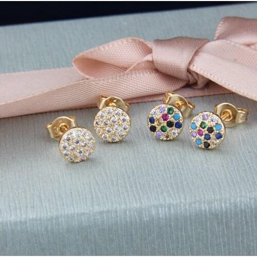 Fashion gold copper stud earring white mixed cubic zircon roud/ Square small earrings for women part jewelry birthday gifts