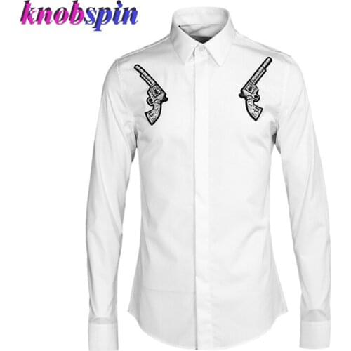 Double Gun Embroidery men shirt 2019 Solid color Slim Casual Chemise homme Anti-Wrinkle 80% Cotton business male dress shirts