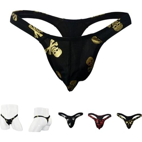 Low rise mens sexy underwear lips print small thong and s string panties cock pouch ZJH878t-s