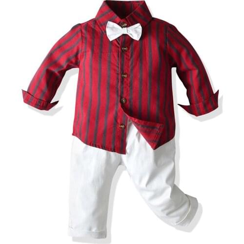 Popodion 2021 New Boys Long-Sleeved Striped Shirt + Pants Childrens Suit CHD20398