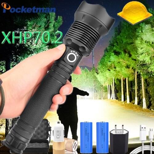 Most Powerful XLamp xhp70.2 most powerful led flashlight usb Zoom torch xhp70 xhp50 18650 or 26650 Rechargeable battery light