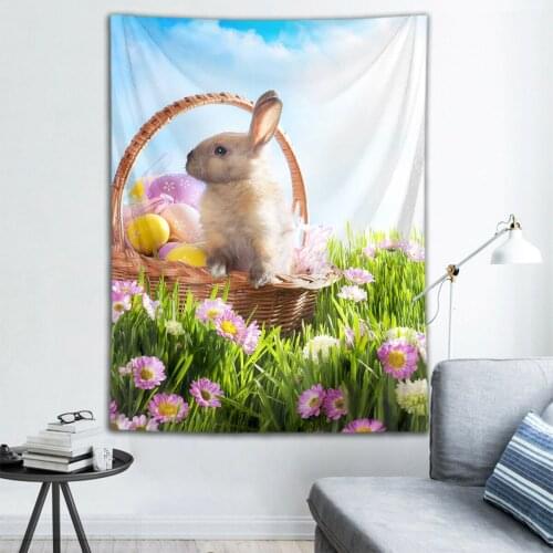 Happy Easter Rabbit Flower Home Decor Tapestry Wall Hanging
