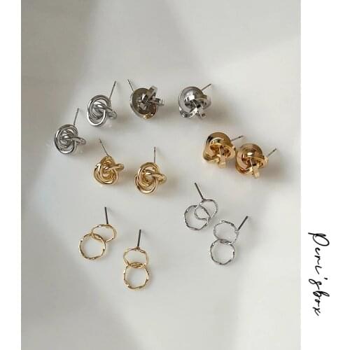 PerisBox 3 Designs Wide and Thin Knot Geometric Earrings Double Circle Gold Stud Earrings for Women Minimalist Small Earrings