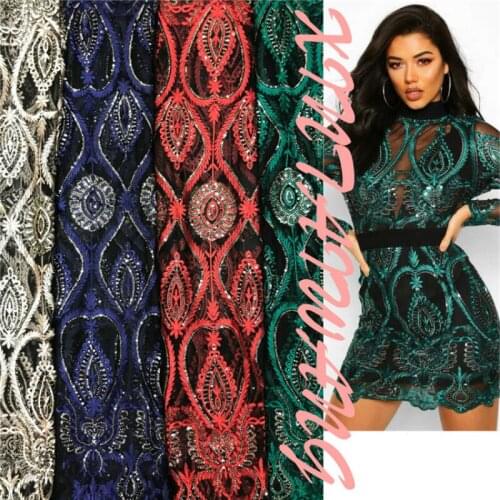 3mm embroidered mesh sequins lace fabric for womens evening dresses Red Green Blue Beige Sequin lace fabric 1Yard