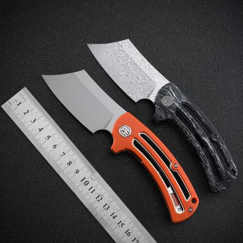 Petrified fish K110 steel Blade Folding Knife Damask pattern G10 ceramics ball bearing outdoor EDC camping hunting knives PFE01