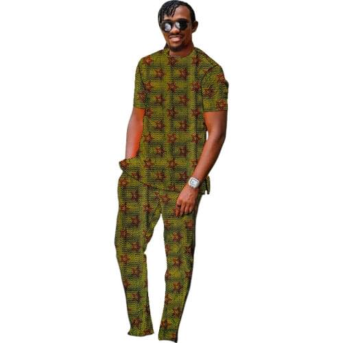 Traditional Man Shirts With Pants African Fashion Print Tops+Trousers Custom Made Mens Ankara Outfits Pant Set For Wedding
