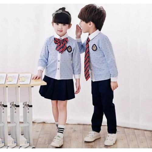 Primary school uniforms, childrens class, custom-made cotton, long-sleeved children, two-piece kindergarten, spring, summer and
