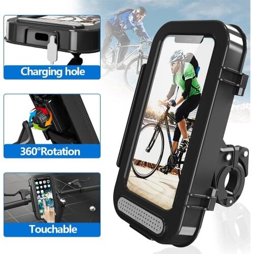 Bike Phone Holder Waterproof 360°Rotation Mobile Phone Holder for Bike Scooter Motorcycle Phone Mount with Face/Touch ID Bicycle