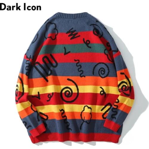 DARK ICON Striped Knitwear Sweater Men Women Round Neck Mens Sweaters Streetwear Man Clothing