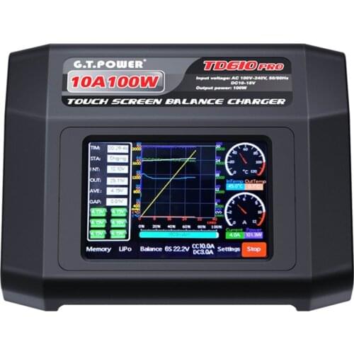 GTP TD610 PRO AC 100-240V Input Color Touch Screen 100W 10A Balance Charger for 1-6S LiPo Lilon LiFe LiHV 1-14S NiMH/ NiCd